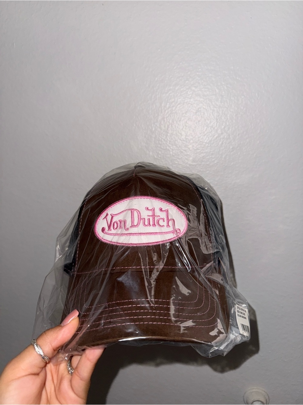 Von Dutch Dark Brown Hat with Pink Patch Logo